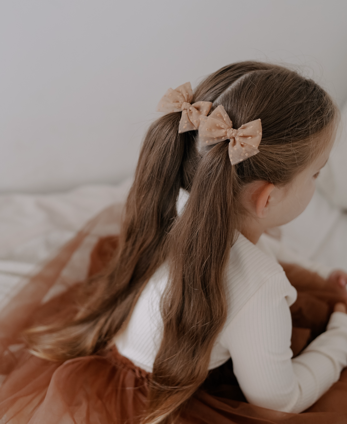 Pigtail Bows | Cocoa Dot Tulle