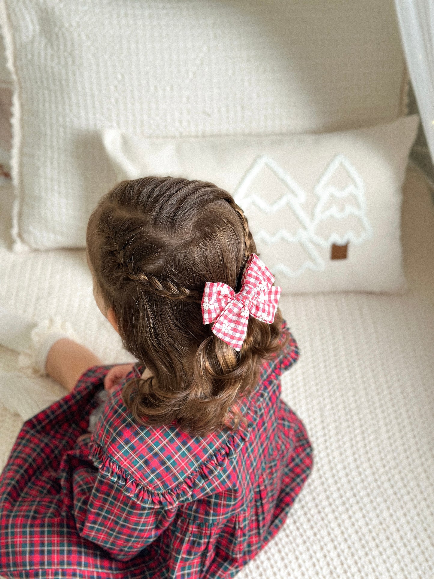 Pinwheel Bow | Red Embroidered Gingham