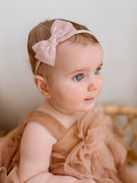 Tulle Bow | Heather Dots (clip or headband)