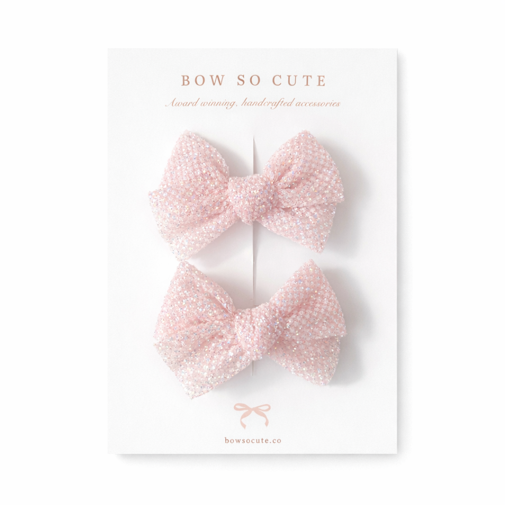 Pigtail Bows | Petal Pink Glitter