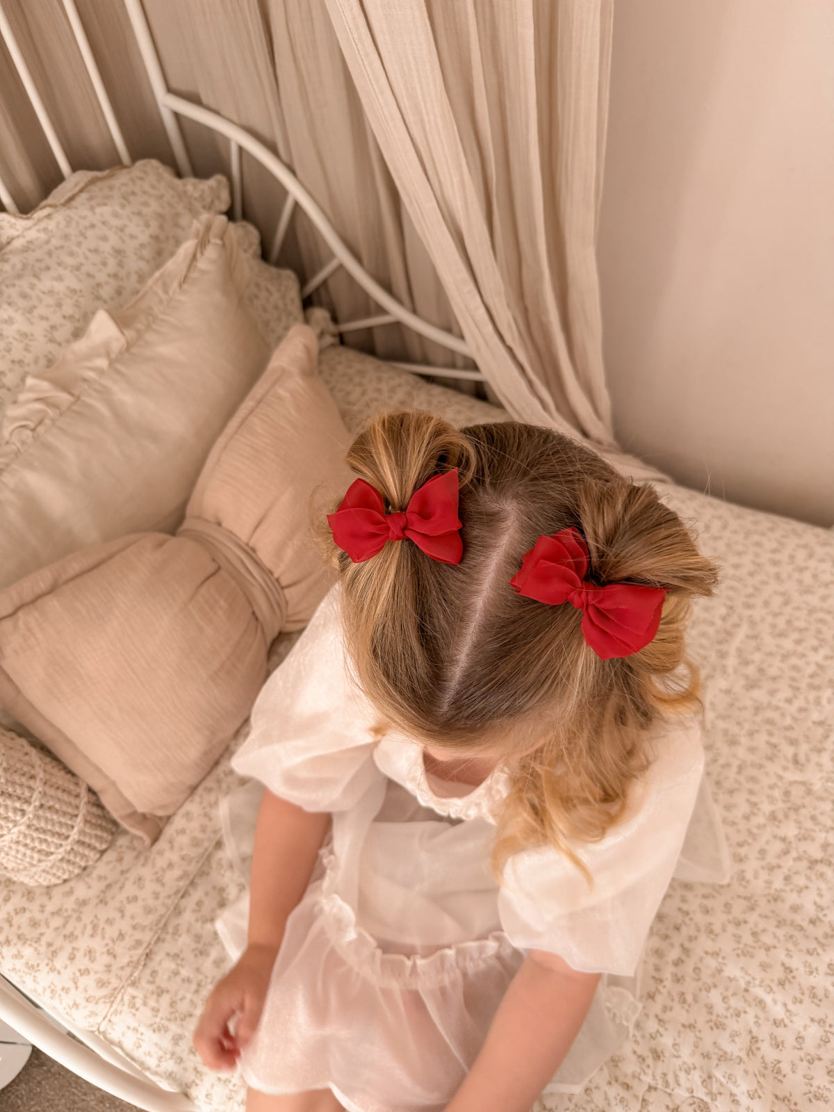 Chiffon Tied Pigtail Bows | Deep Red