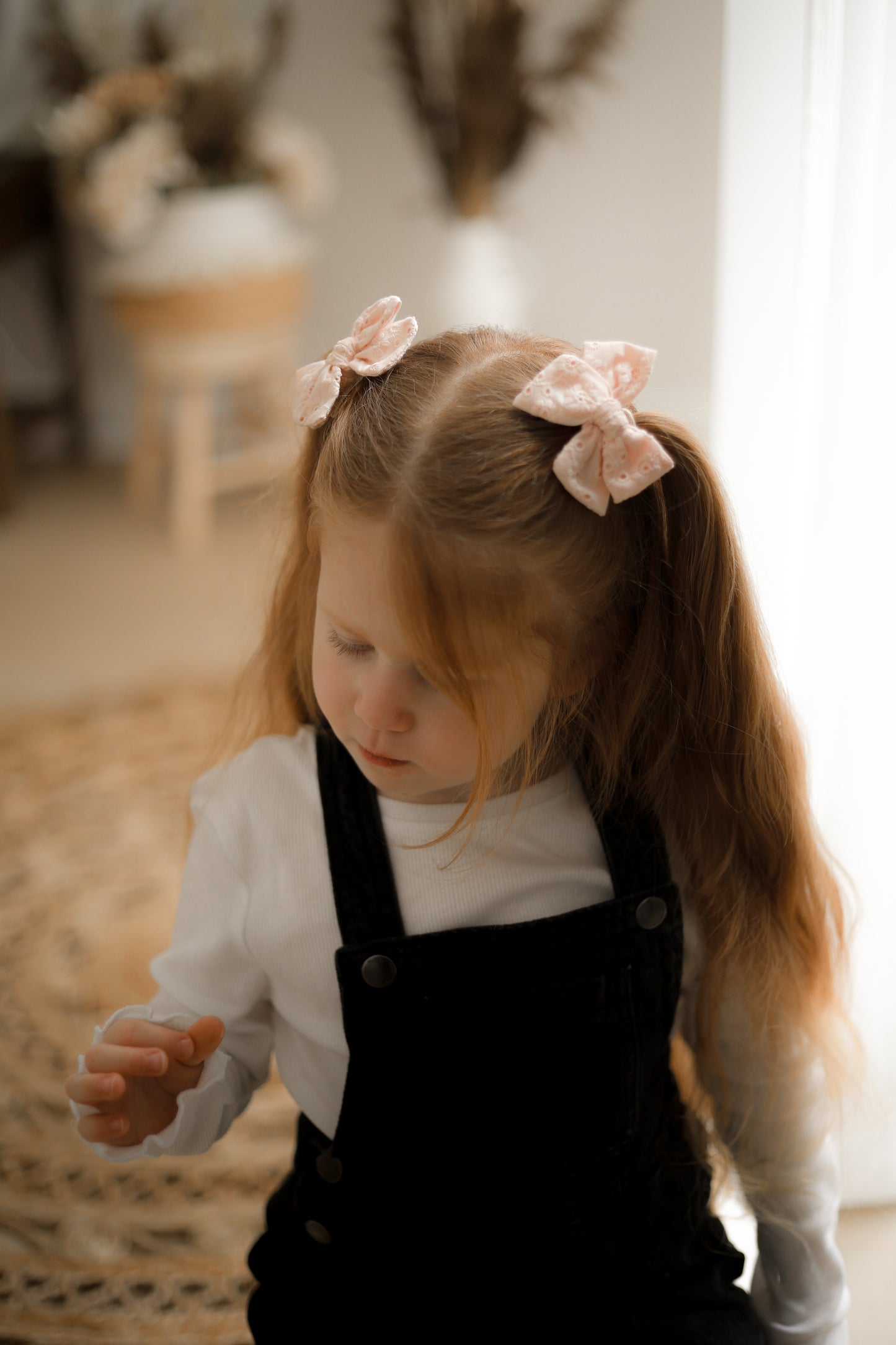 Petite Pinwheel Pigtail Bows | Blushing Peach Broderie