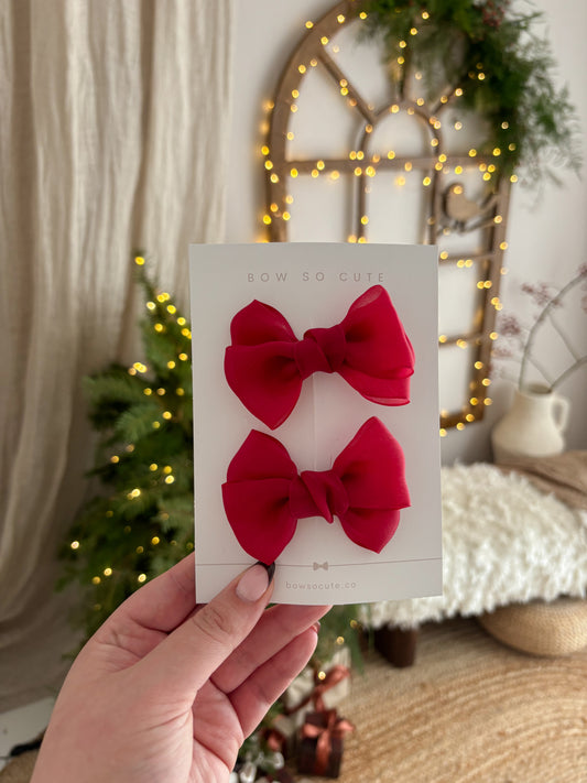 Pigtail Bows | Marshmallow Red