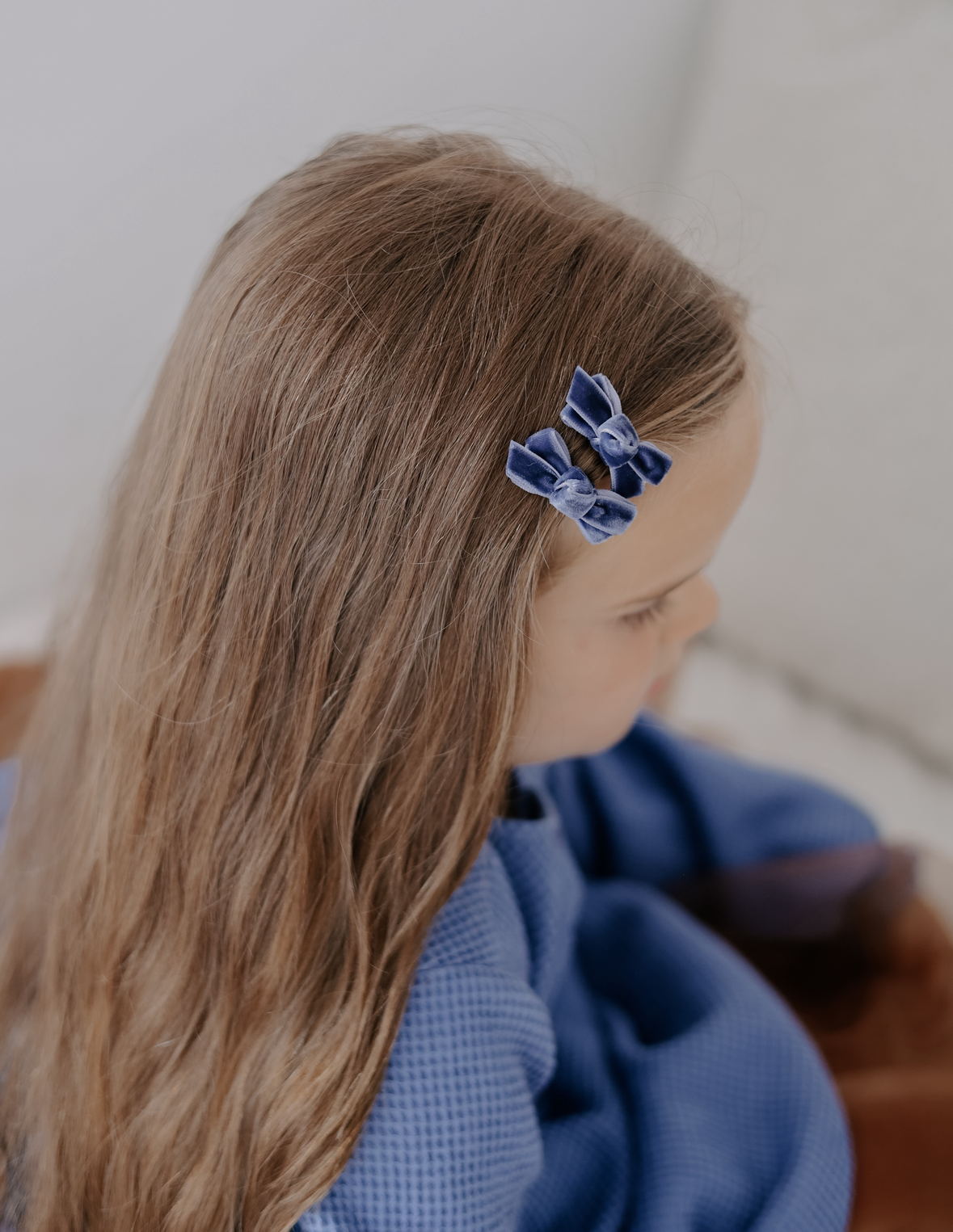 Mini Bow Clips | Twilight Blue Velvet