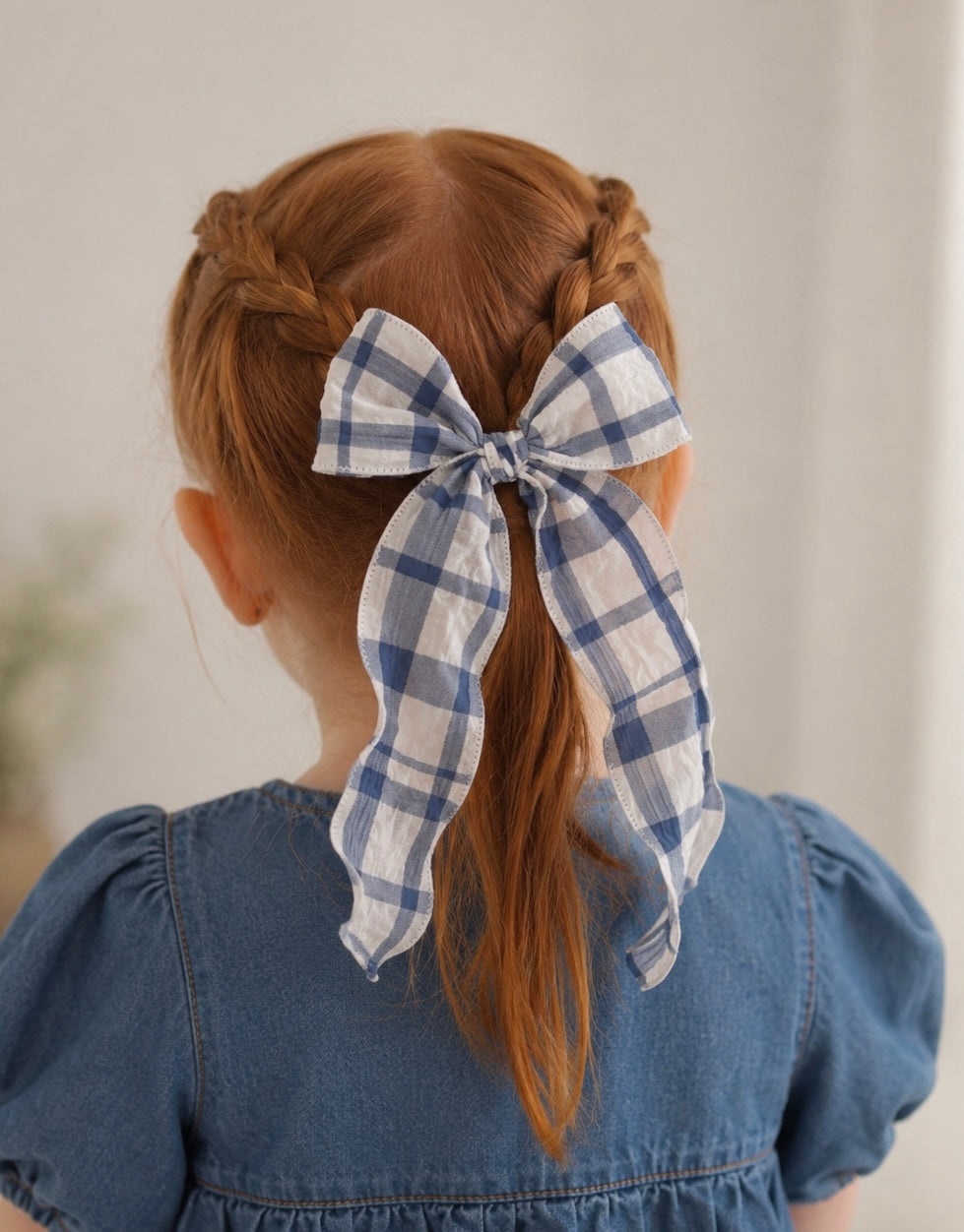 Longtail Bow | Denim Blue Plaid
