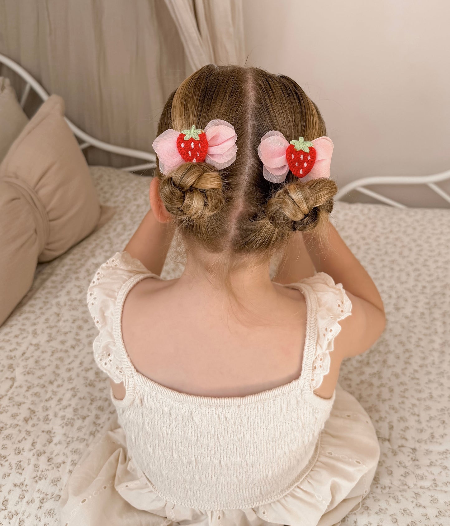 Chiffon Flutter Pigtail Bows | Strawberry Dream