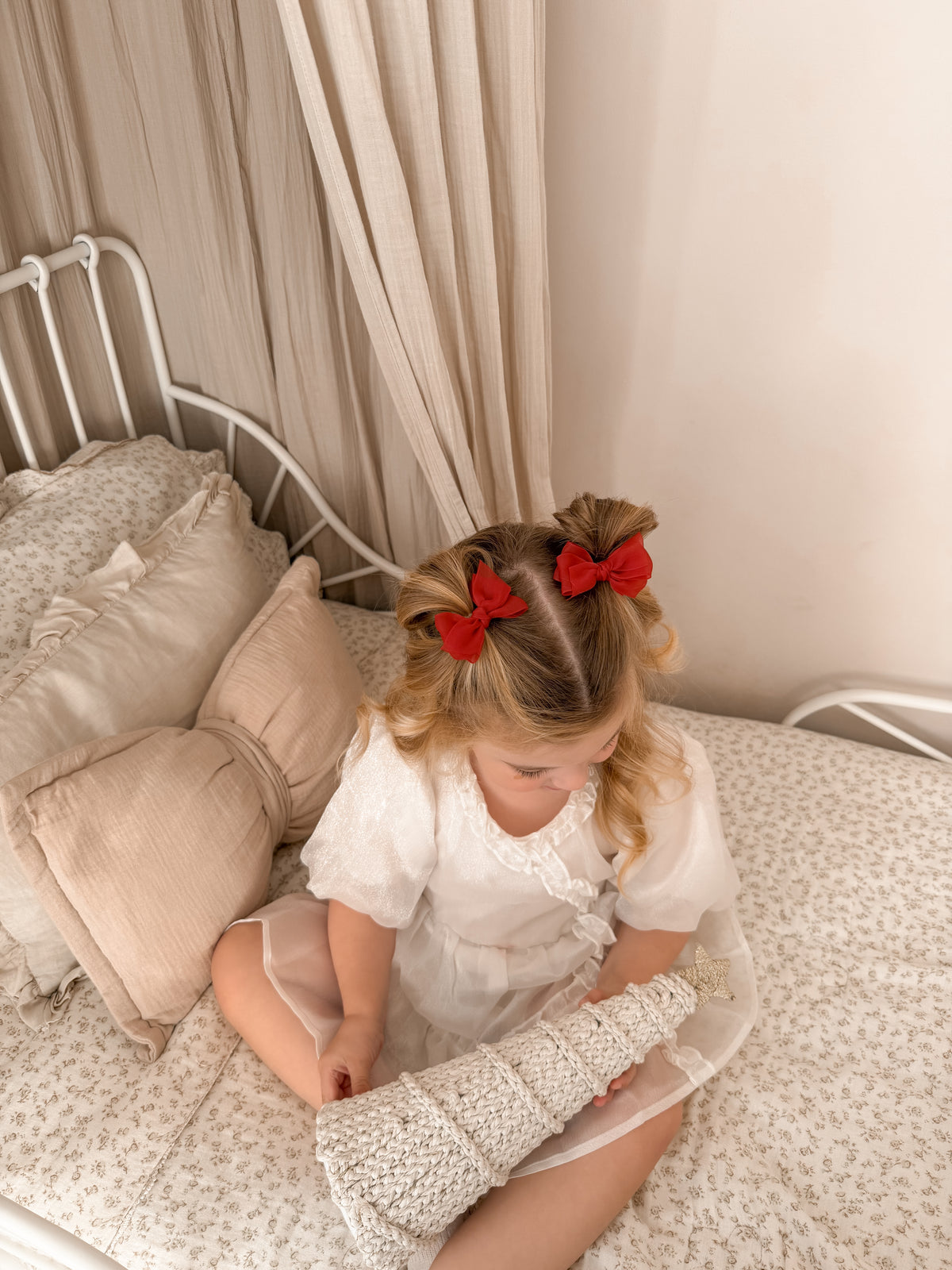 Chiffon Tied Pigtail Bows | Deep Red