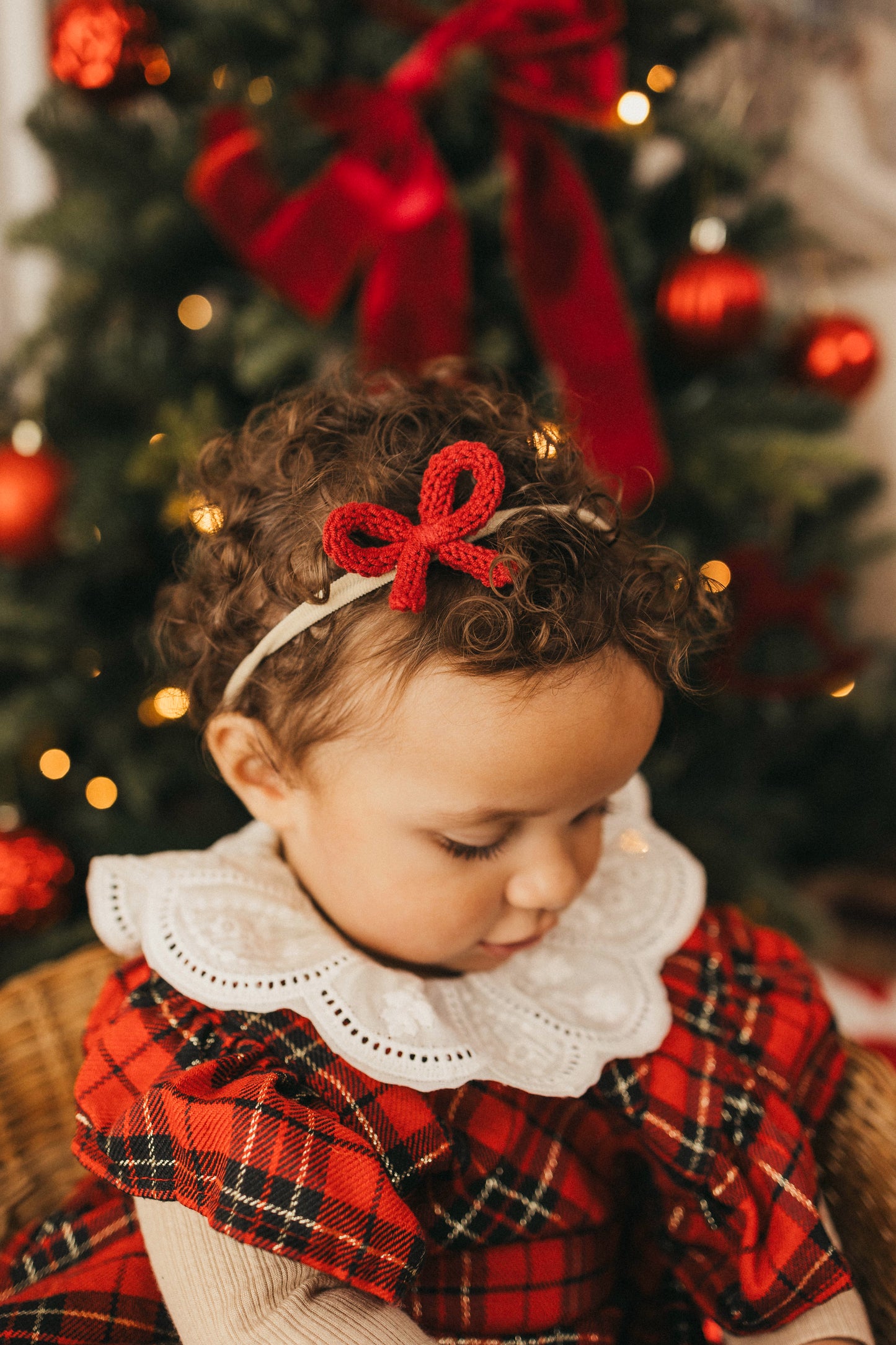Dainty Knit Bow | Crimson (clip or headband)