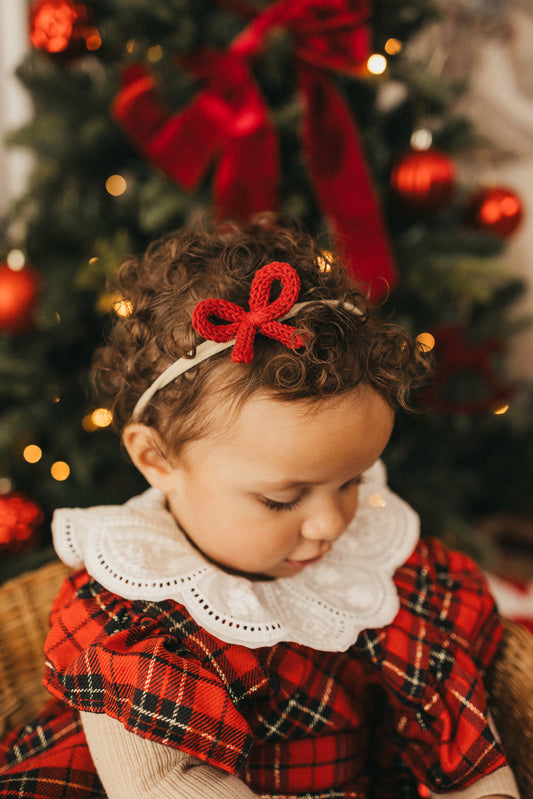 Dainty Knit Bow | Crimson (clip or headband)