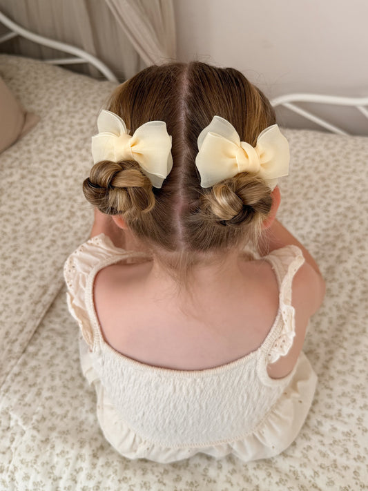 Marshmallow Chiffon Pigtail Bows | Butter Yellow