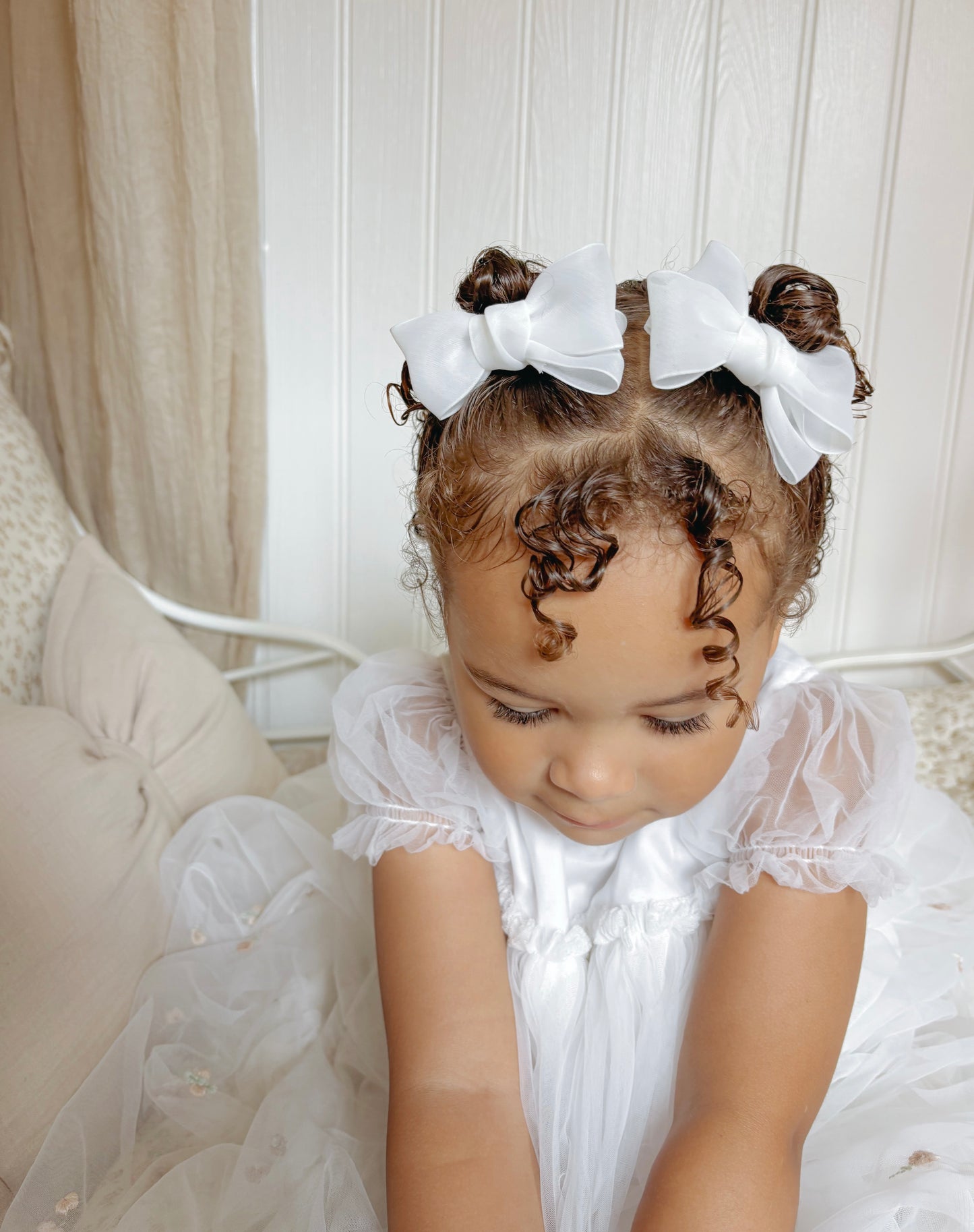 Pigtail Bows | Marshmallow Chiffon - White