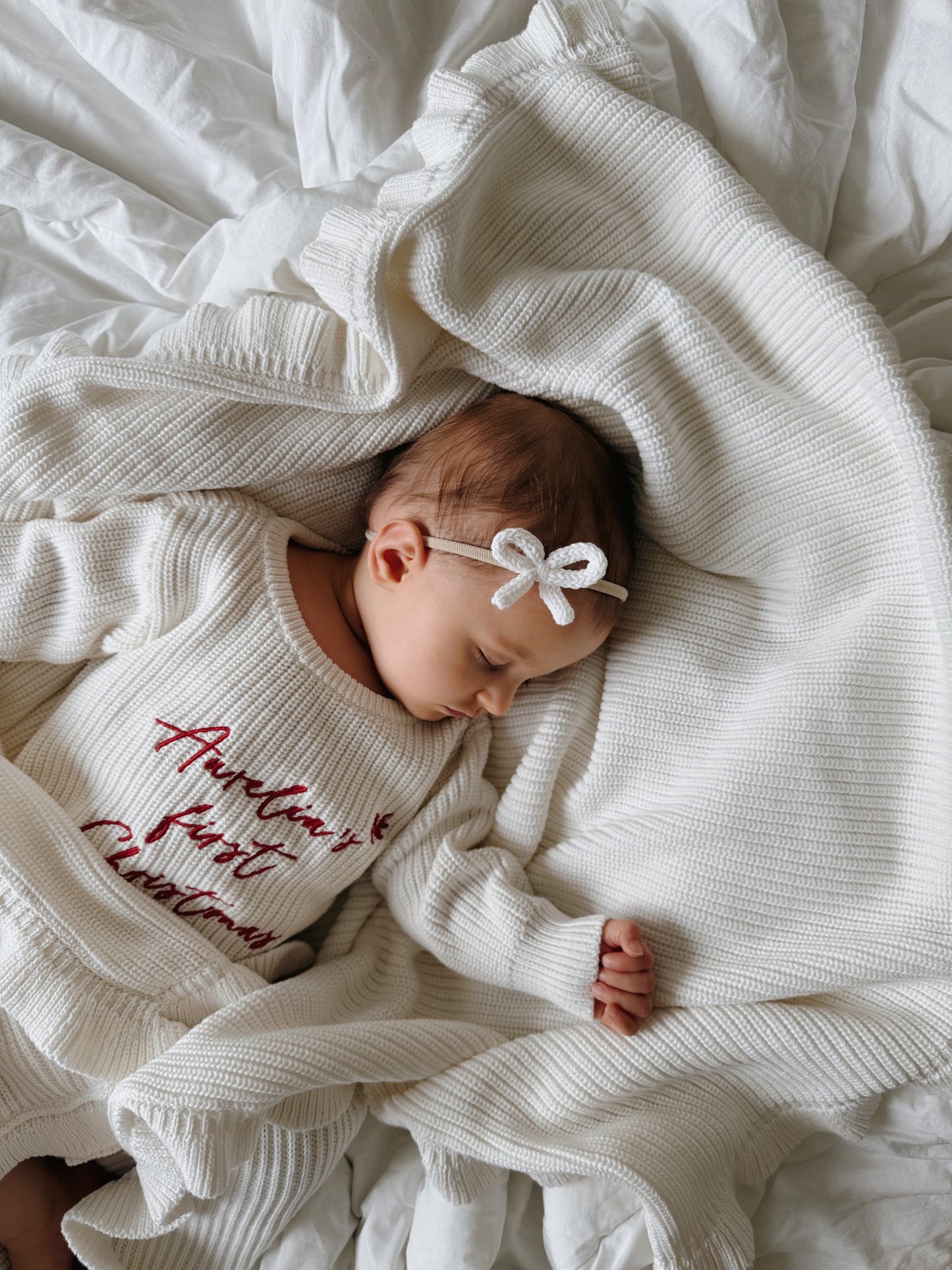 Dainty Knit Bow | Whipped Cream (clip or headband)