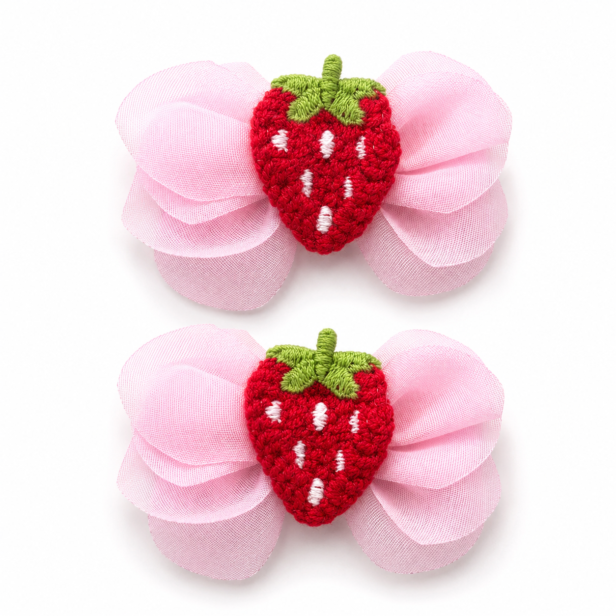 Chiffon Flutter Pigtail Bows | Strawberry Dream