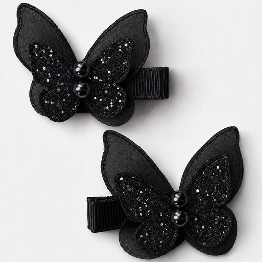 Pigtail Glimmer Butterfly Clips | Midnight Black