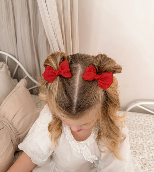 Chiffon Tied Pigtail Bows | Deep Red