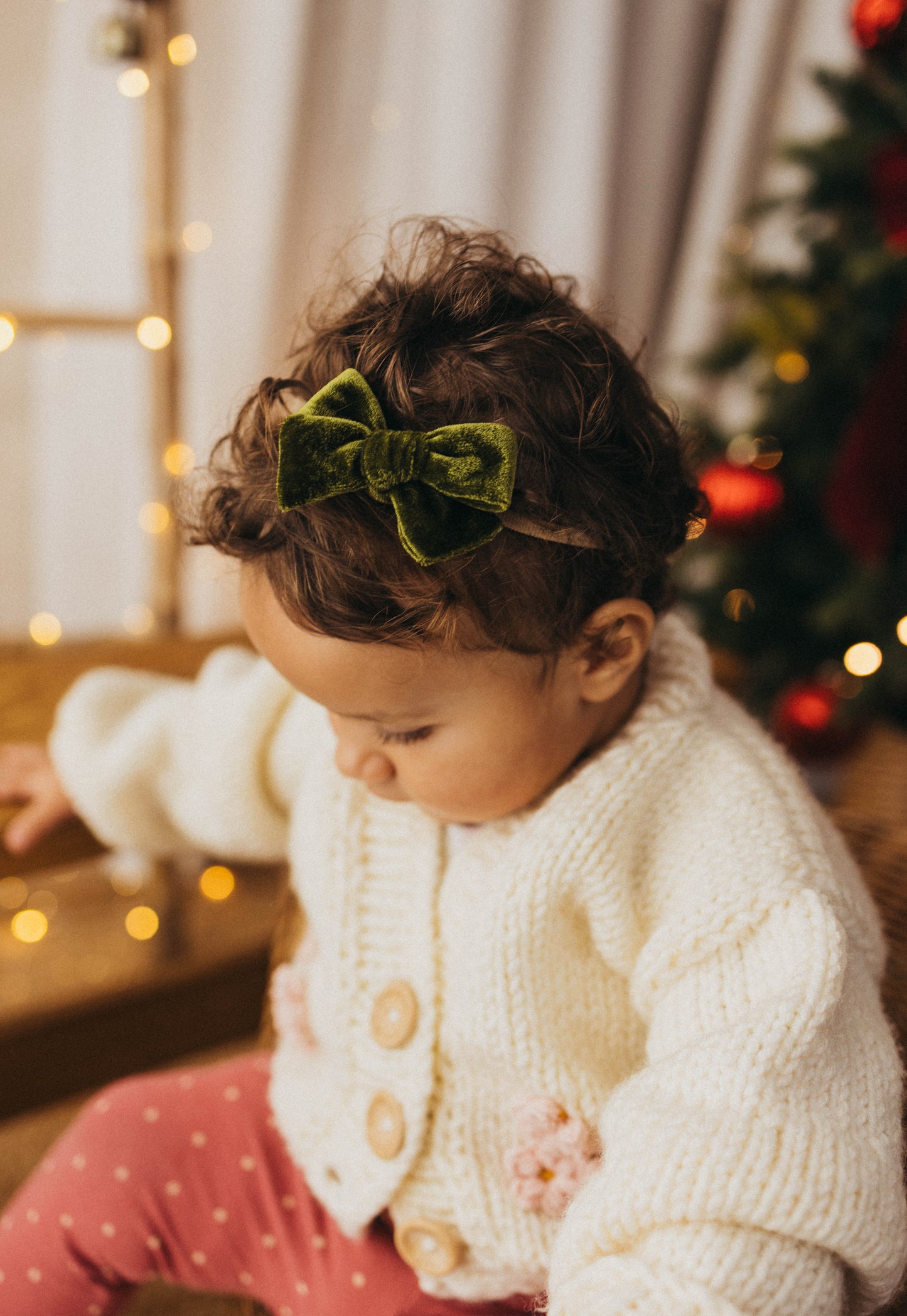 Classic Bow | Mistletoe Green Velvet (clip or headband)