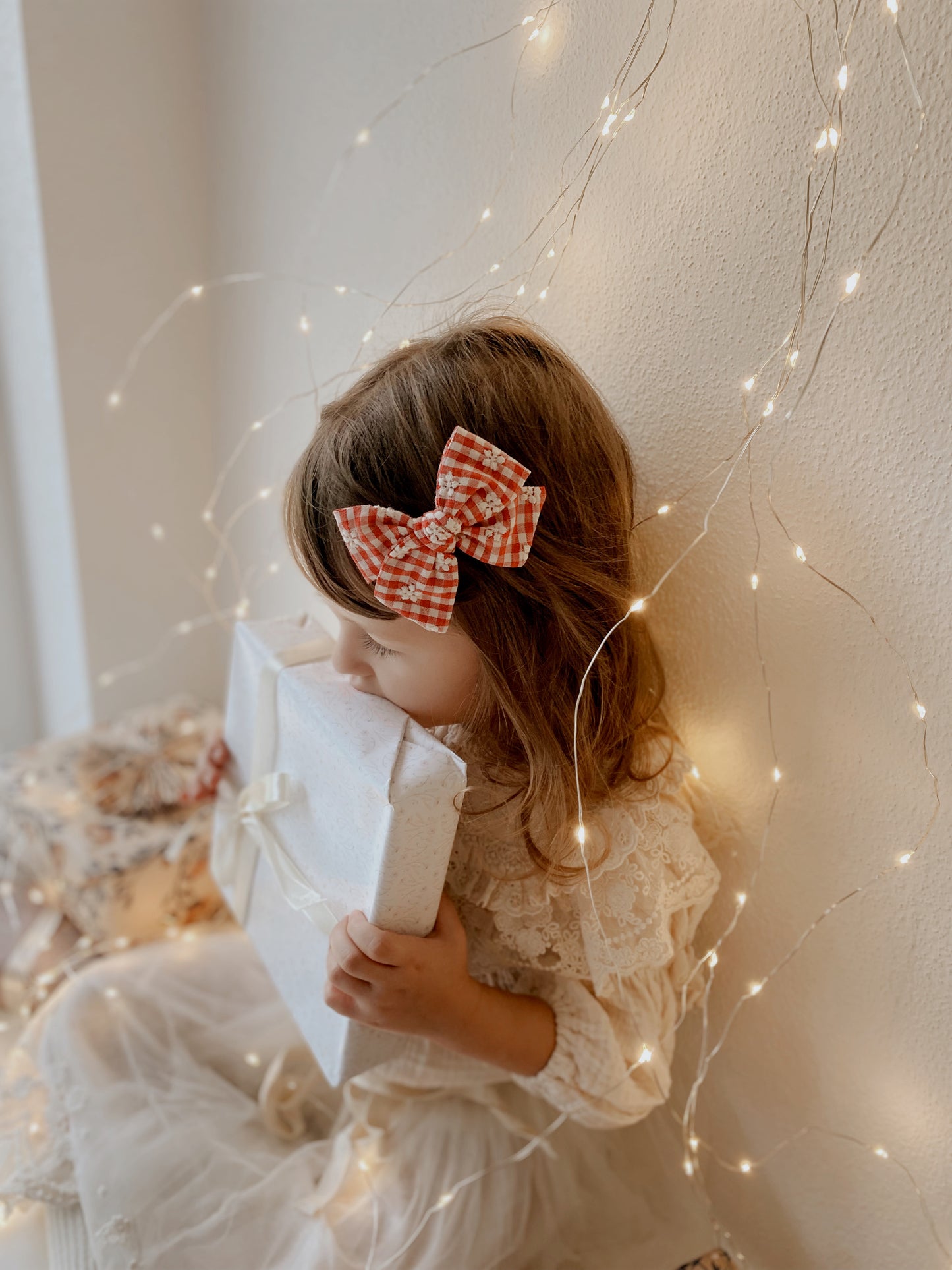 Pinwheel Bow | Red Embroidered Gingham