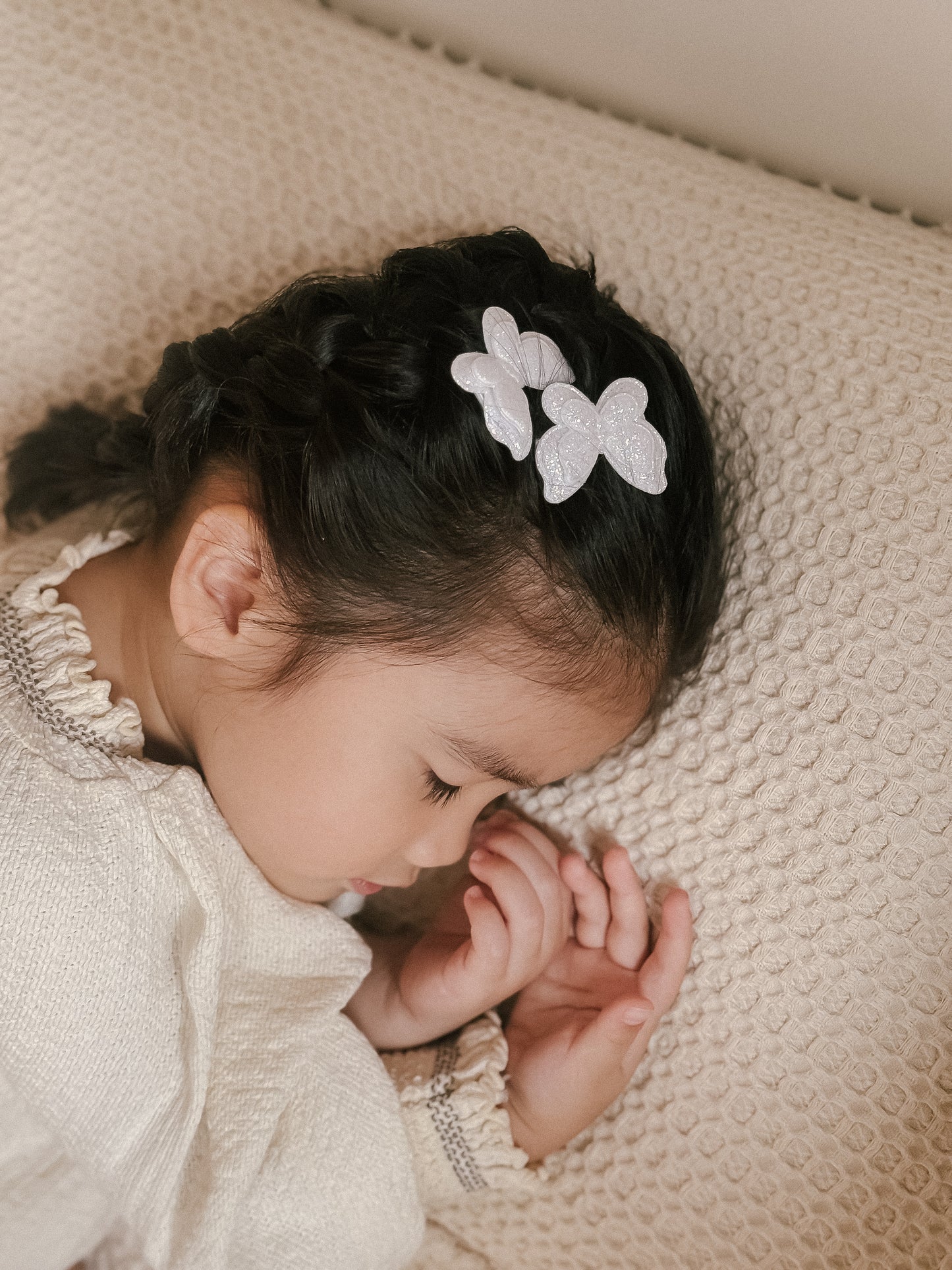 Pigtail Clips | White Glitter Butterflies