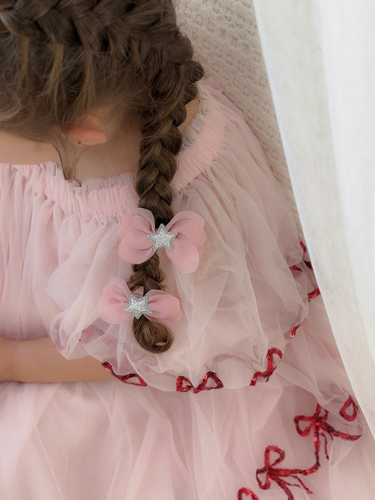 Stardust Pigtail Bows | Petal Pink