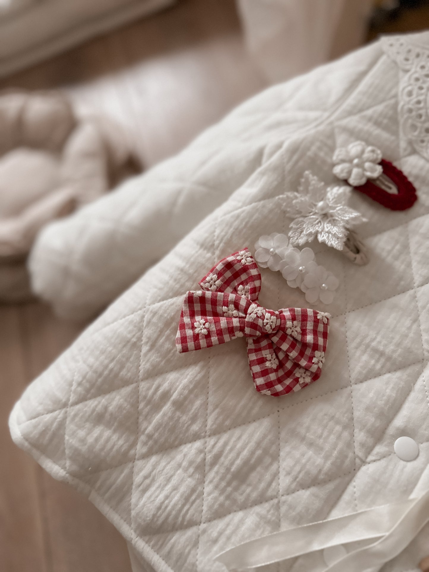 Pinwheel Bow | Red Embroidered Gingham