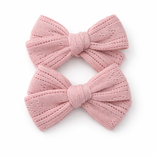 Classic Pigtail Bows | Pink Pointelle