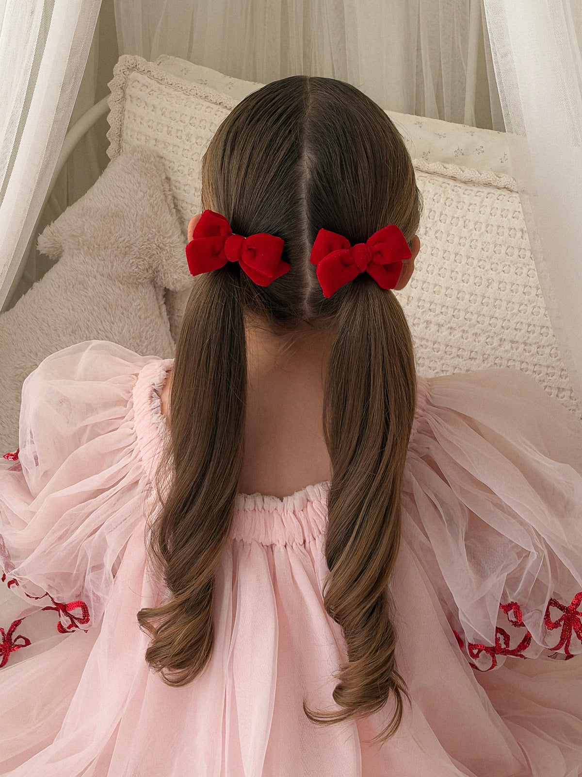 Classic Pigtail Bows | Rudolph Red Velvet Shimmer