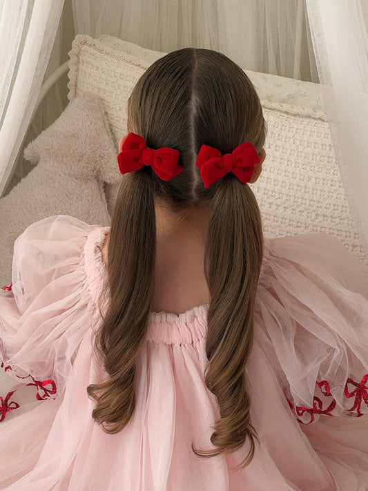 Classic Pigtail Bows | Rudolph Red Velvet Shimmer