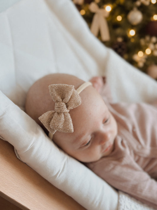 Petite Pinwheel Bow | Champagne Gold Sparkle