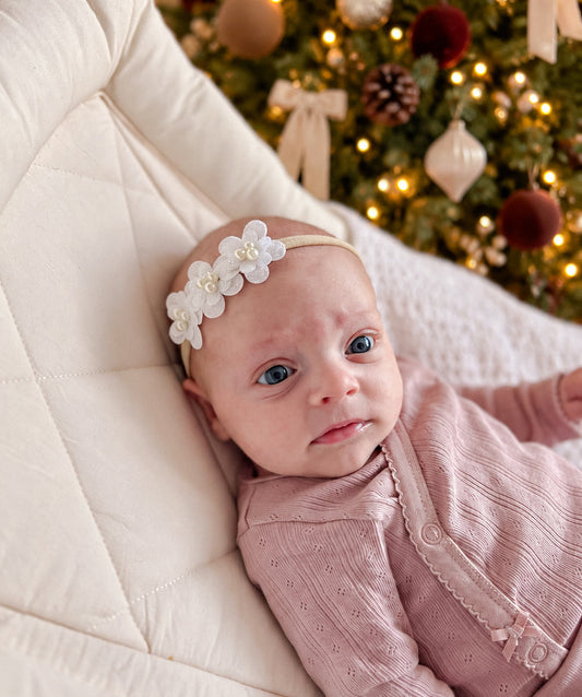 Dainty Headband | White Glitter Blossom