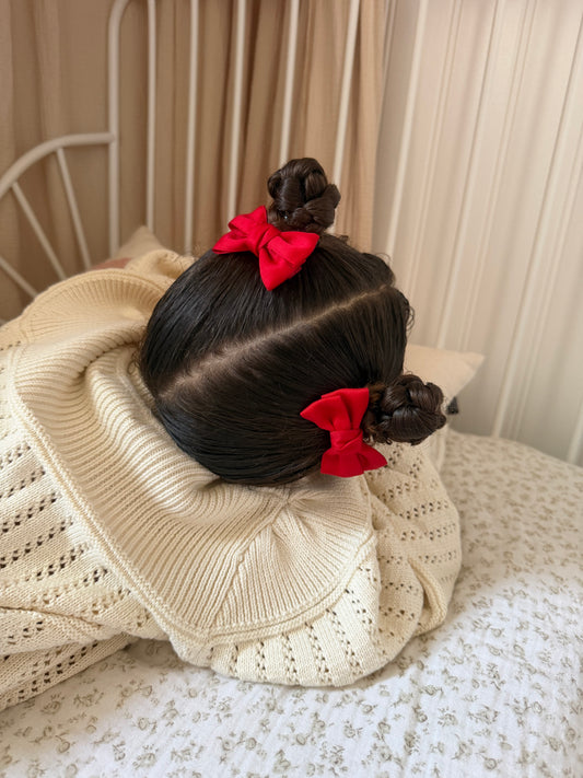 Ribbon Pigtail Bows | Christmas Red