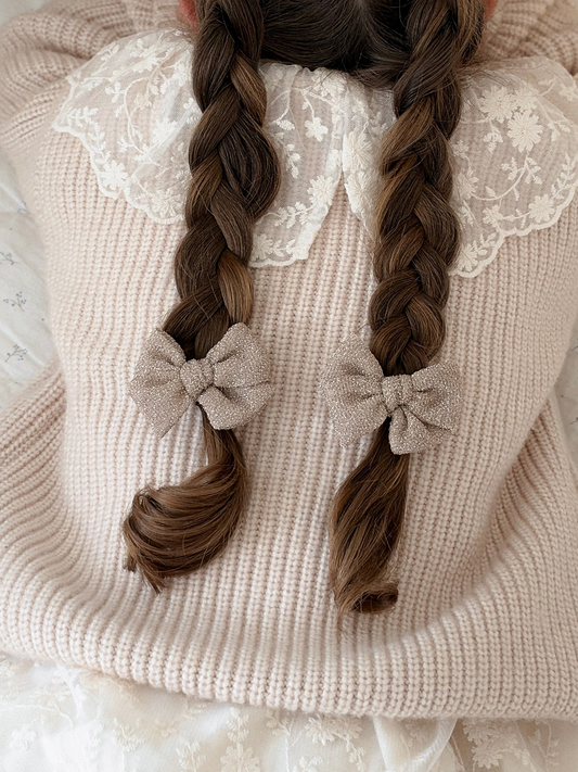 Petite Pinwheel Pigtail Bows | Champagne Gold Sparkle